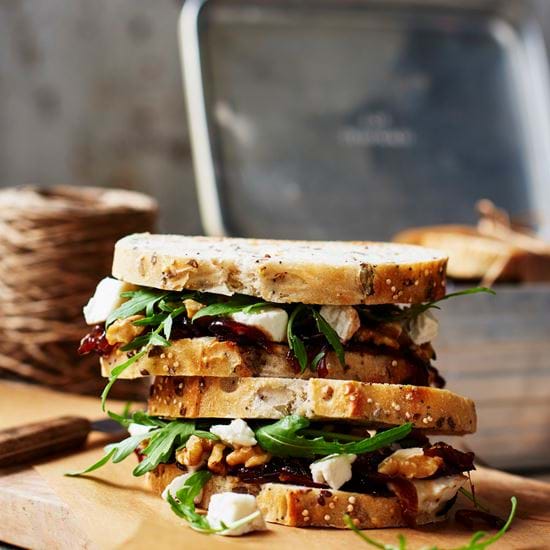 Goats cheese and red onion marmalade sandwich